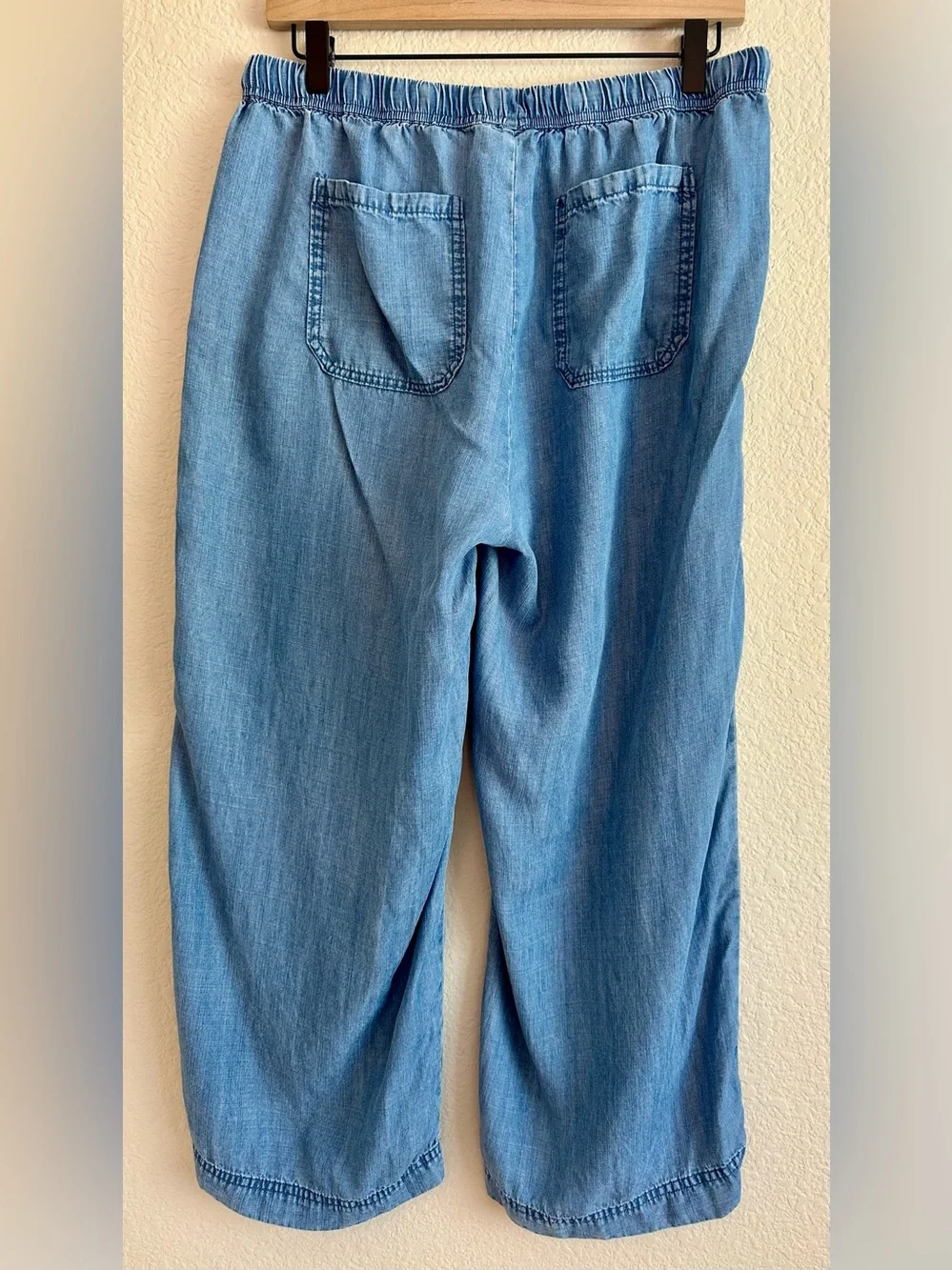 Splendid Pants Wide Leg Blue Chambray Lyocell Drawstring Elastic Waist Pockets